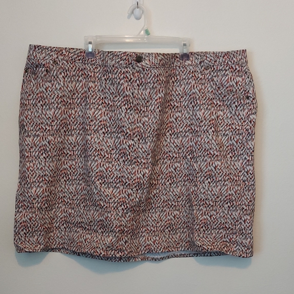 Jessica London Cream, Coral And Tan Demin Mini Skirt